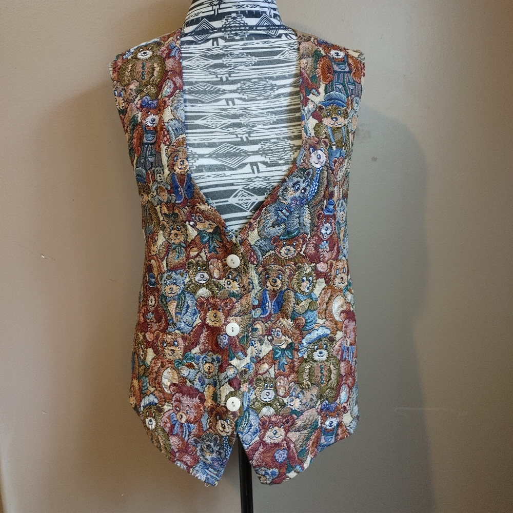 Vintage embroidered teddy bear vest